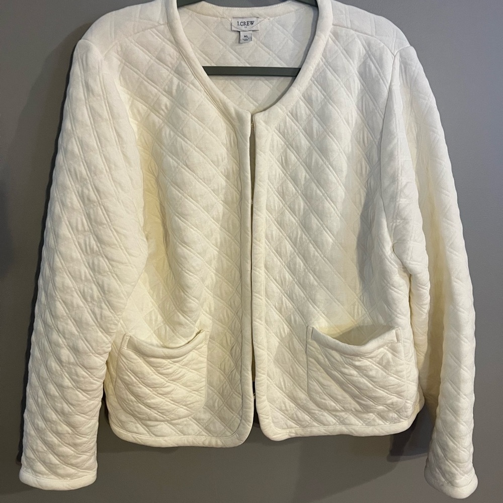 J.Crew Jacket Quilted Ivory Collarless Blazer Women’s XL Cotton Blend Layer Top - Picture 3 of 12